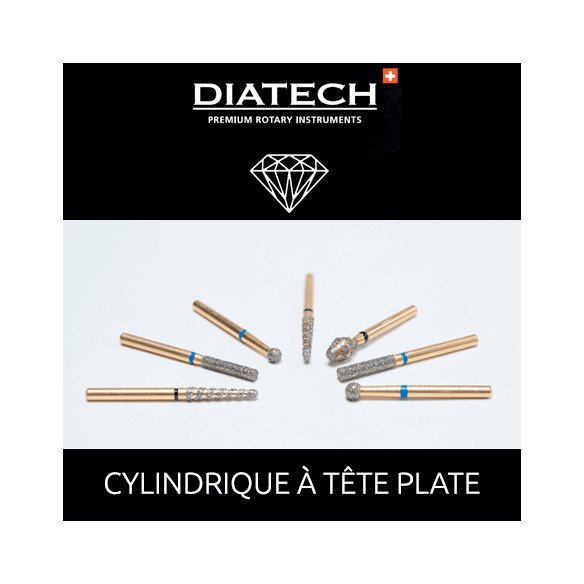 Fraises Diatech Diamant Cylindrique à tête plate - Blister de 5 fraises / Coltene